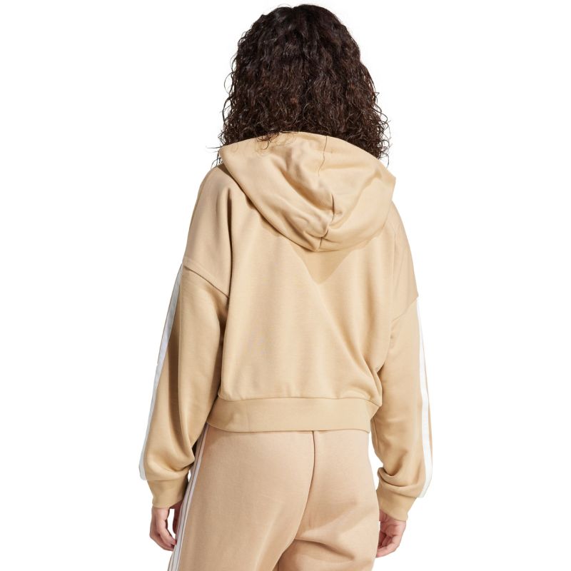 Women's Essentials 3-Stripes French Terry Hoodie Quarter Zip Beige JX7676