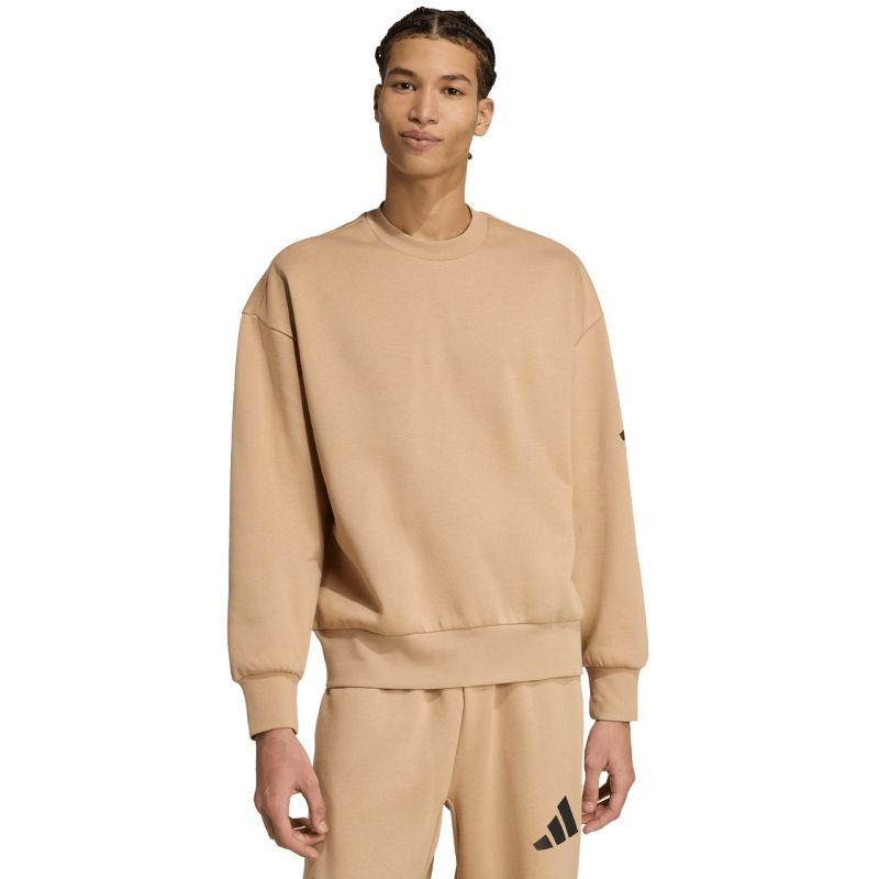 Men's adidas Essentials Loose Fit 3 Bar Logo Beige Sweatshirt JX5668