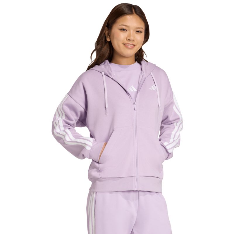 Women's adidas Essentials 3-Stripes Full-Zip Fleece Hoodie Purple JY3080
