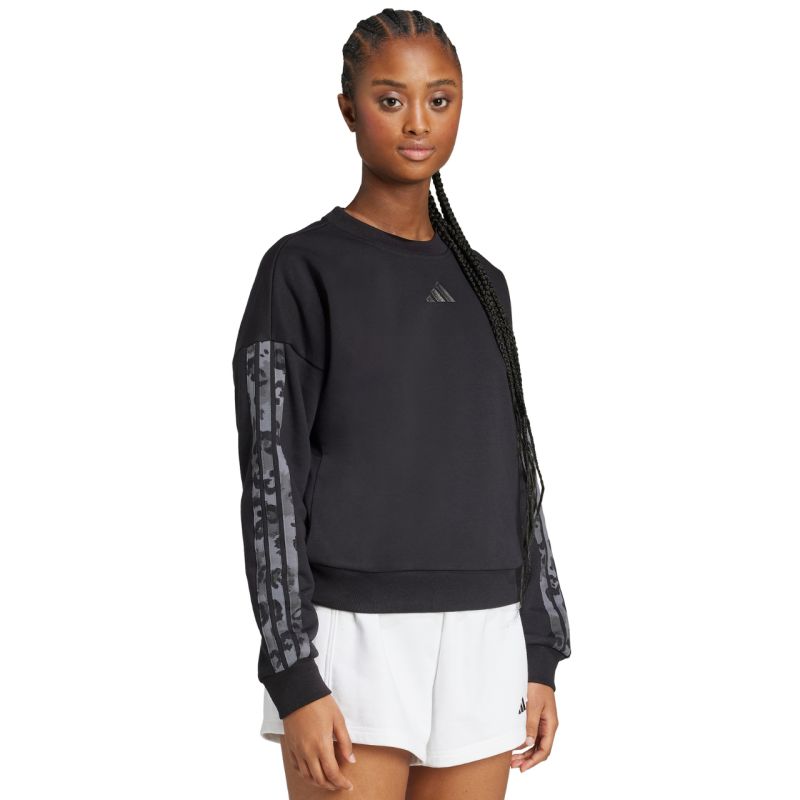 Women's adidas Animal Print 3-Stripes French Terry Sweatshirt Black JM1835