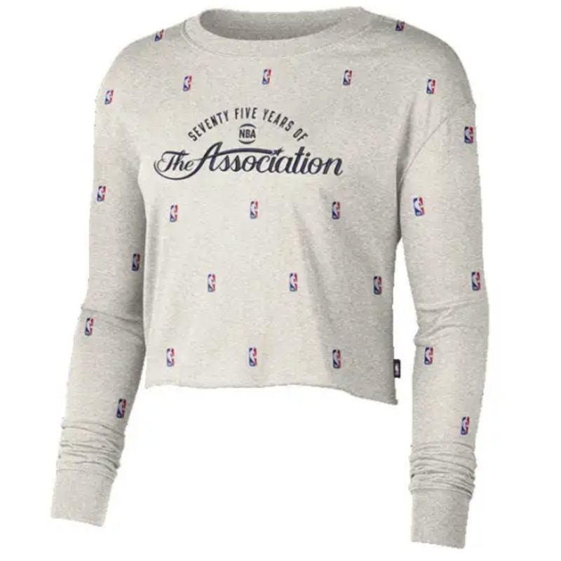 Women's Nike NBA N31 Courtside Longsleeve Crop T-shirt Birch Heather - DA6810-051