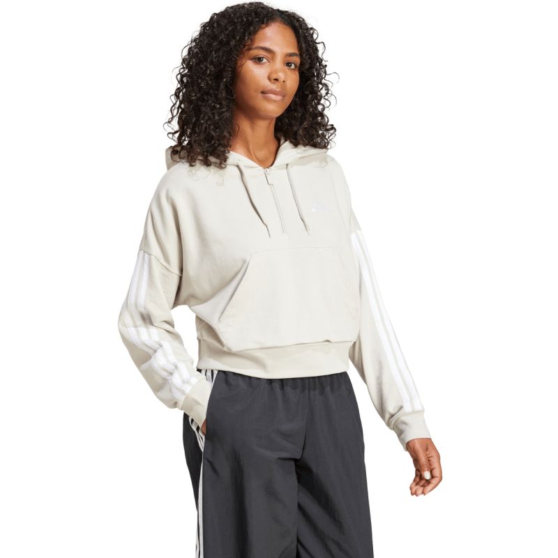 Felpa con cappuccio e zip corta adidas Essentials 3 strisce in French Terry da donna Beige JN1958