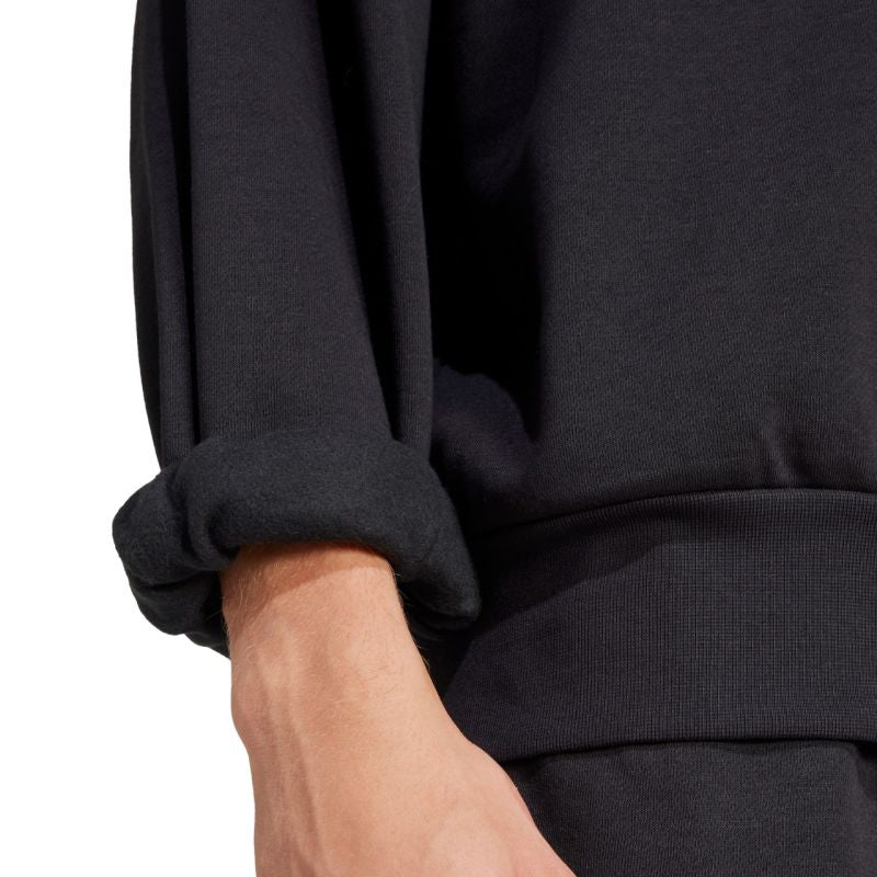 Felpa girocollo da uomo adidas Essentials Loose Fit con logo a 3 barre nero JF3542