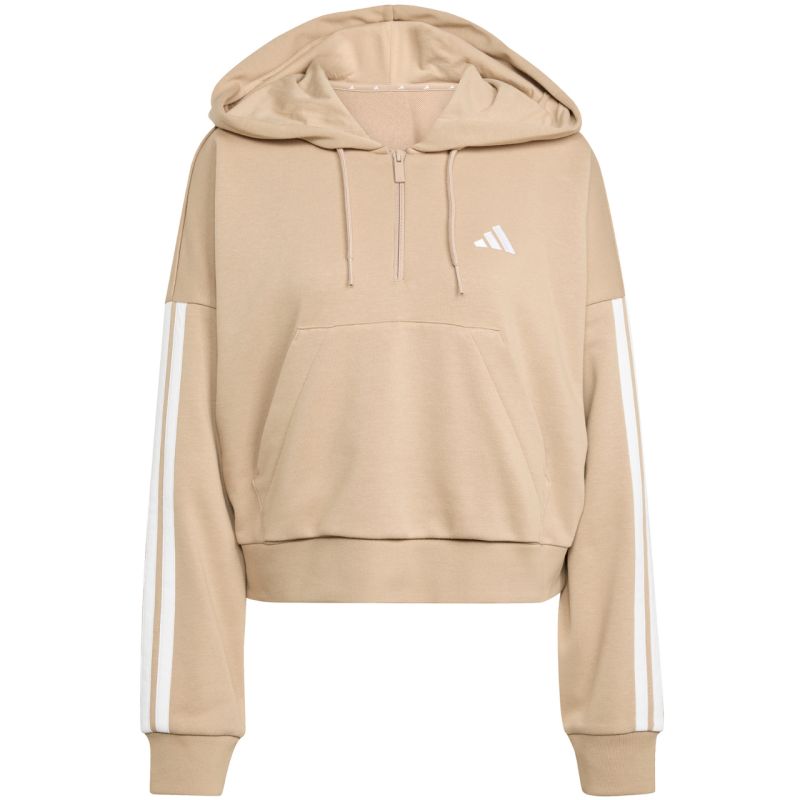 Women's Essentials 3-Stripes French Terry Hoodie Quarter Zip Beige JX7676