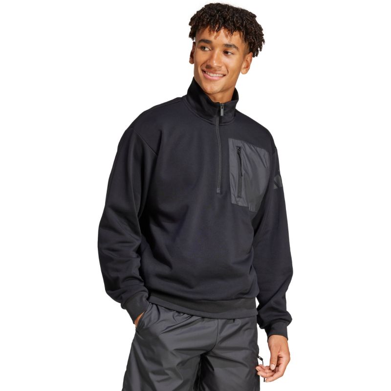 Felpa uomo adidas City Escape Fleece mezza zip GD Nera JF3290
