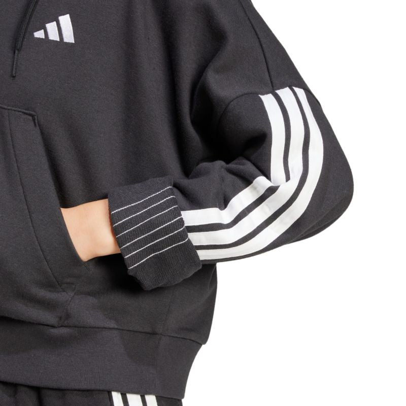 Felpa con cappuccio e zip a un quarto adidas Essentials 3-Stripes in french terry da donna nero JN1956