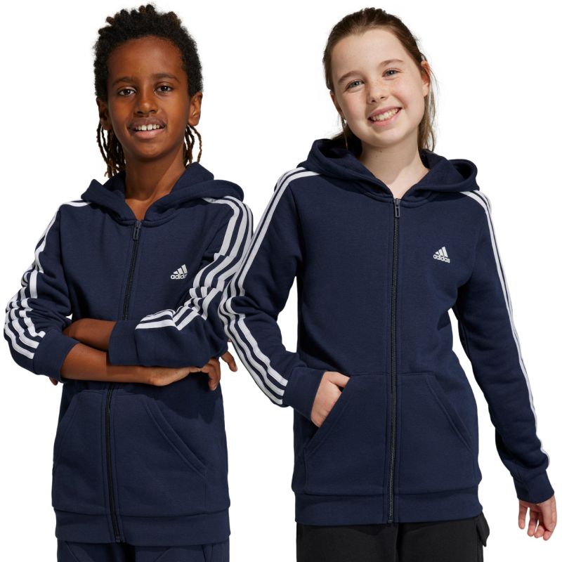 adidas Essentials 3 strisce felpa con cappuccio in pile e full zip da ragazzo IC0600