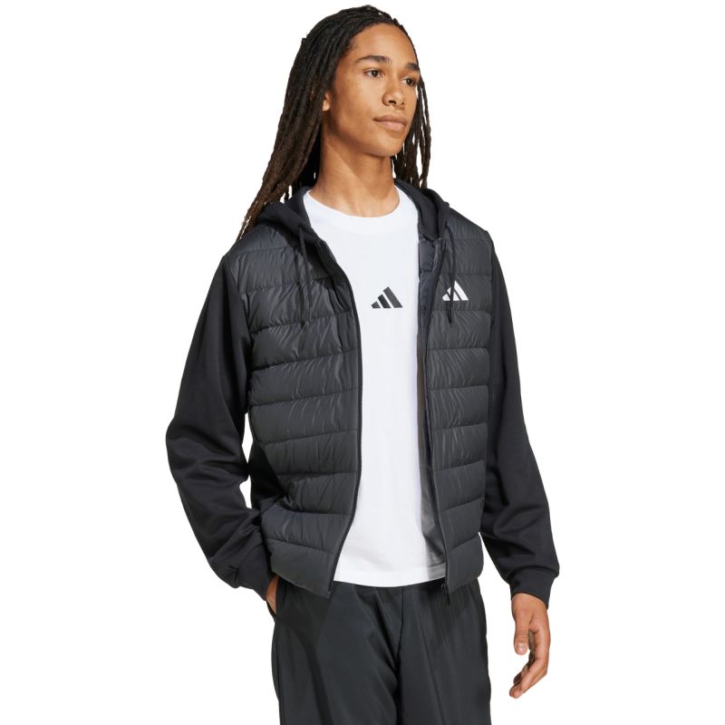 Men's adidas Essentials Climawarm Hybrid Down Hooded Jacket Black KA5251