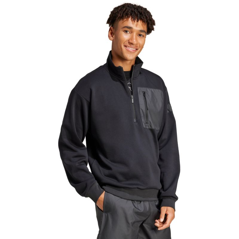 Felpa uomo adidas City Escape Fleece mezza zip GD Nera JF3290