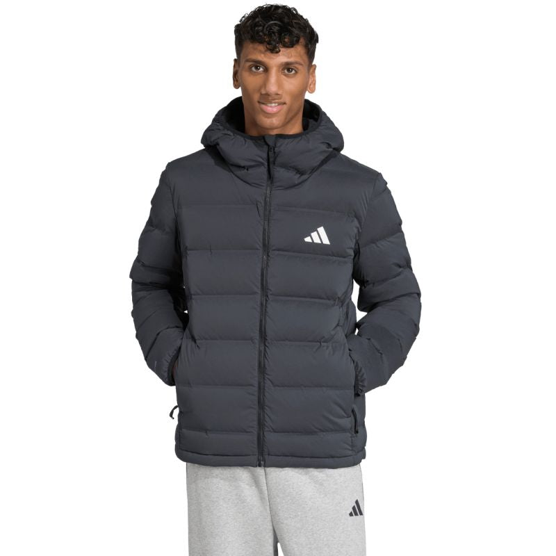 Giacca con cappuccio in piumino elasticizzato da uomo adidas Helionic Climawarm nero JN2114