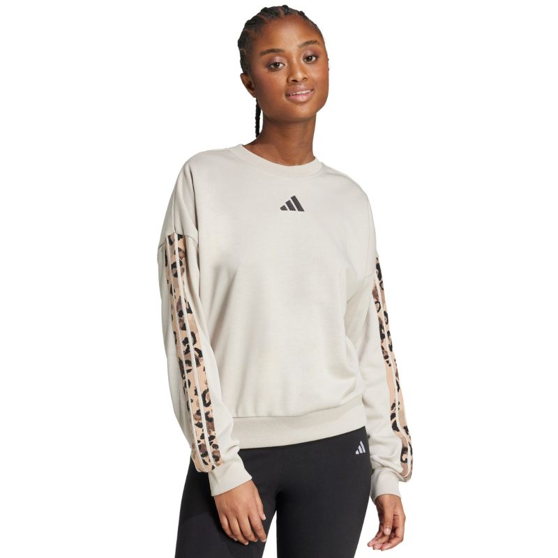 Felpa adidas Animal Print 3 strisce in French Terry da donna crema JM1836