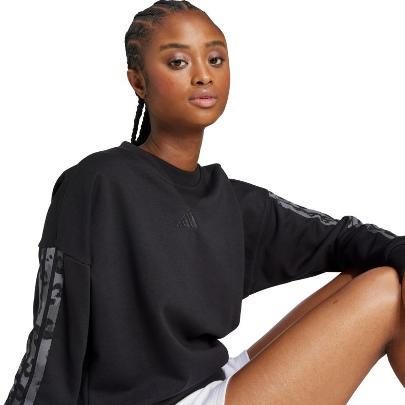 Women's adidas Animal Print 3-Stripes French Terry Sweatshirt Black JM1835