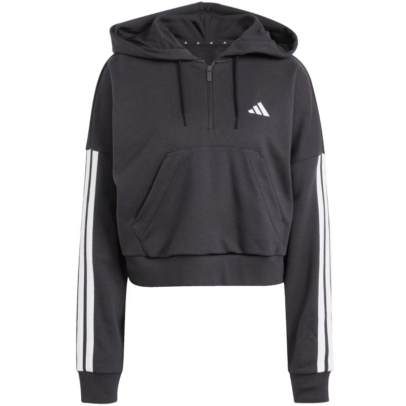 Felpa con cappuccio e zip a un quarto adidas Essentials 3-Stripes in french terry da donna nero JN1956