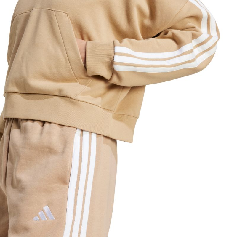 Women's Essentials 3-Stripes French Terry Hoodie Quarter Zip Beige JX7676