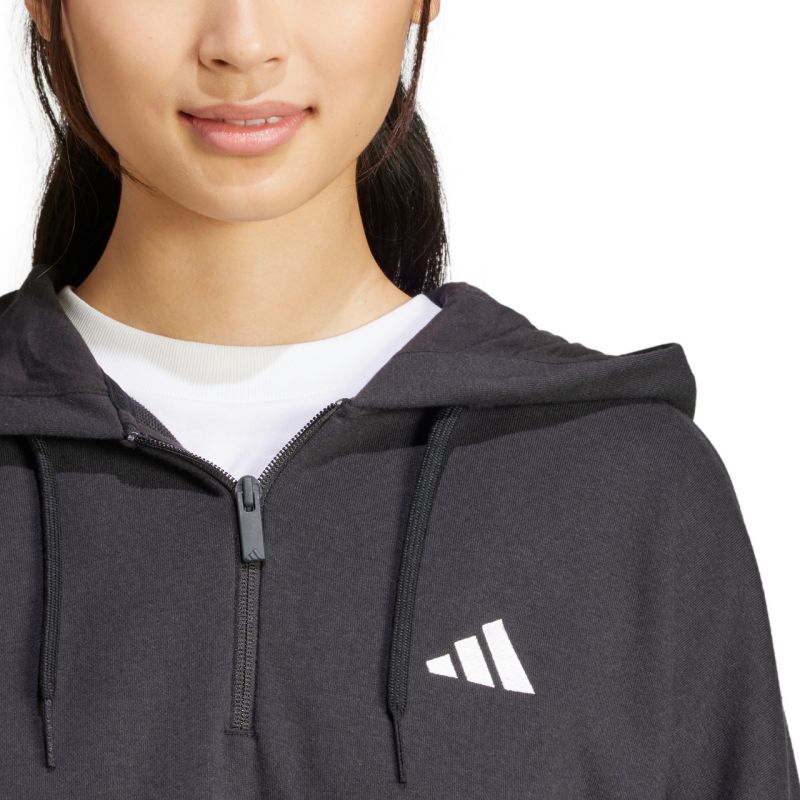 Felpa con cappuccio e zip a un quarto adidas Essentials 3-Stripes in french terry da donna nero JN1956