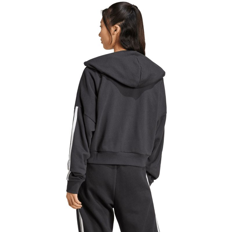 Felpa con cappuccio e zip a un quarto adidas Essentials 3-Stripes in french terry da donna nero JN1956