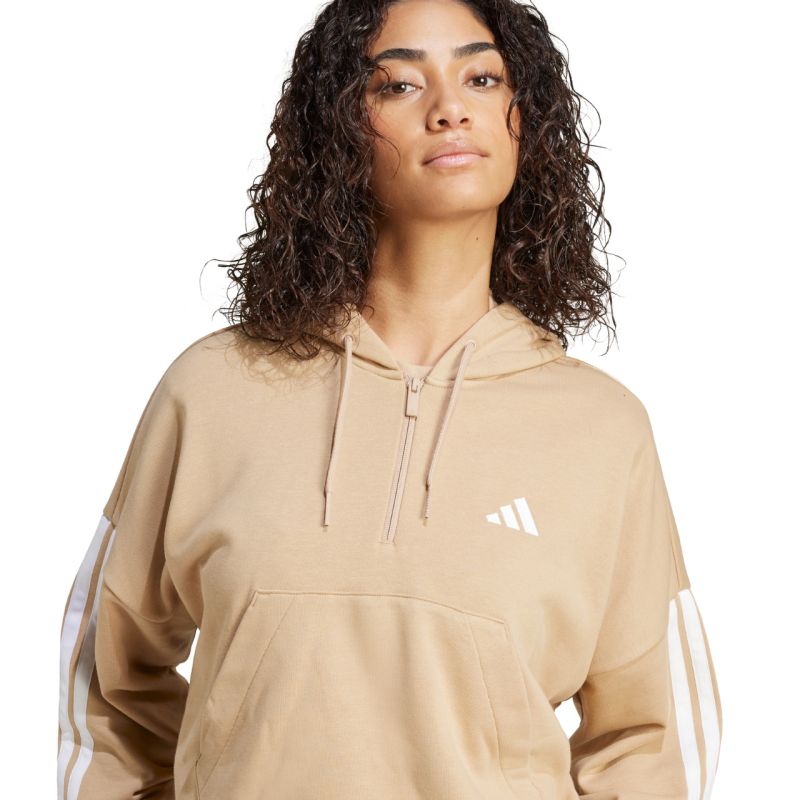 Women's Essentials 3-Stripes French Terry Hoodie Quarter Zip Beige JX7676