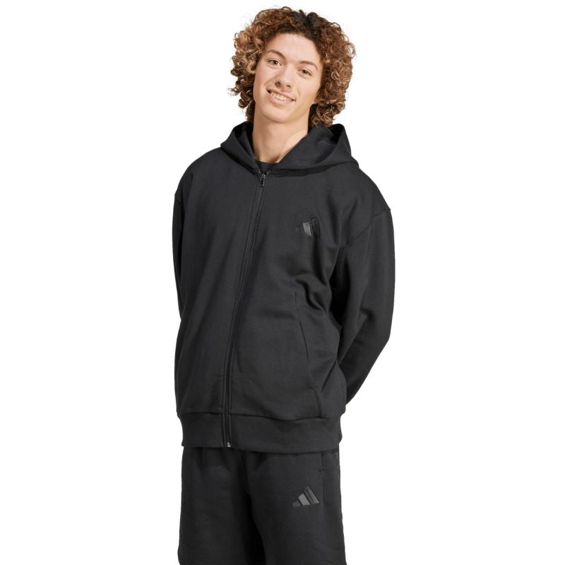 Felpa con cappuccio a cerniera intera da uomo adidas All Szn Fleece Nero IX1249