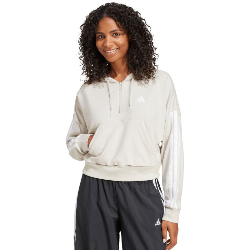 Felpa con cappuccio e zip corta adidas Essentials 3 strisce in French Terry da donna Beige JN1958