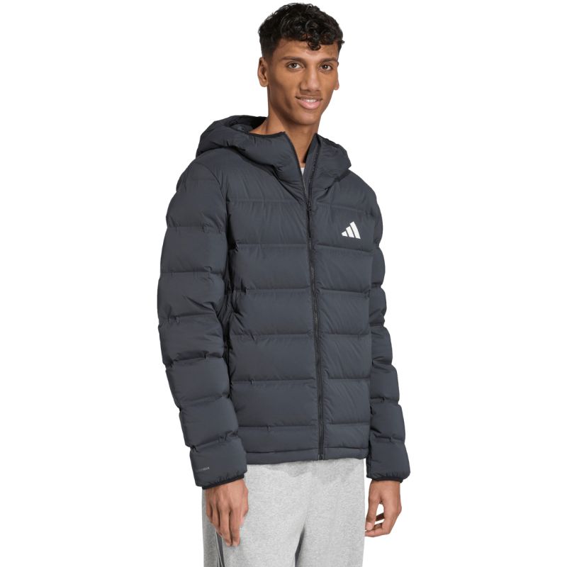 Giacca con cappuccio in piumino elasticizzato da uomo adidas Helionic Climawarm nero JN2114