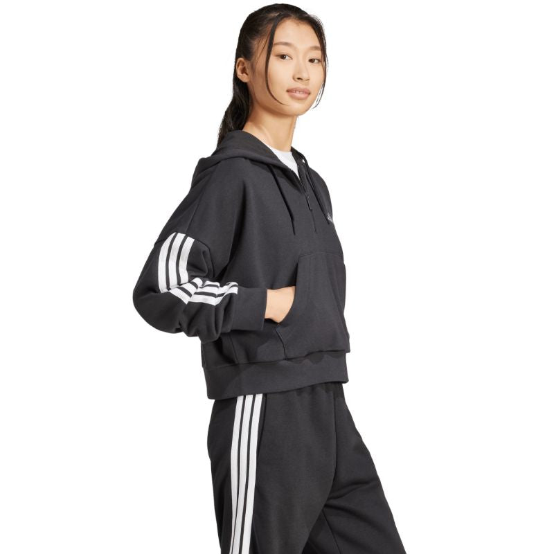Felpa con cappuccio e zip a un quarto adidas Essentials 3-Stripes in french terry da donna nero JN1956