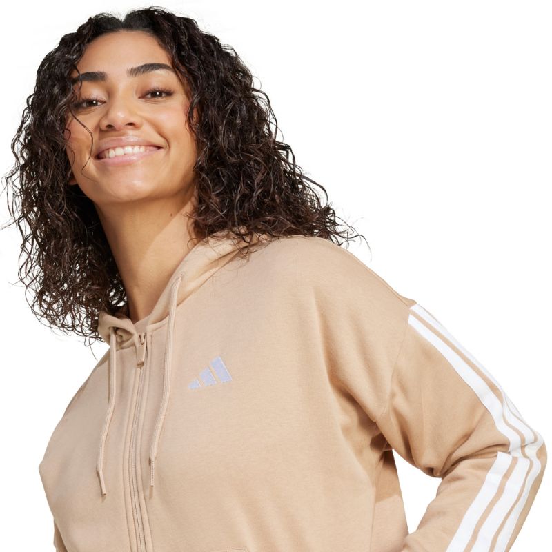 Felpa con cappuccio e zip intera in pile con 3 strisce adidas Essentials W JX7706