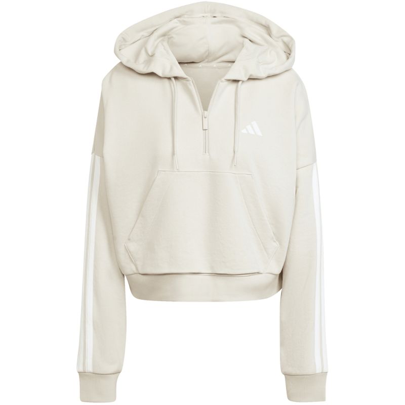Felpa con cappuccio e zip corta adidas Essentials 3 strisce in French Terry da donna Beige JN1958