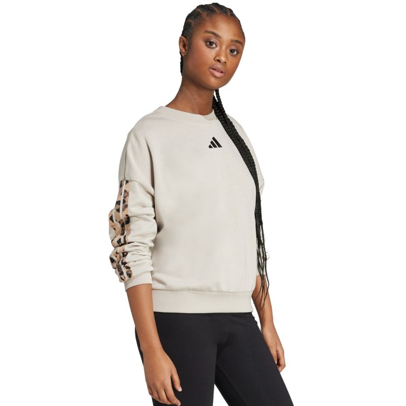 Felpa adidas Animal Print 3 strisce in French Terry da donna crema JM1836