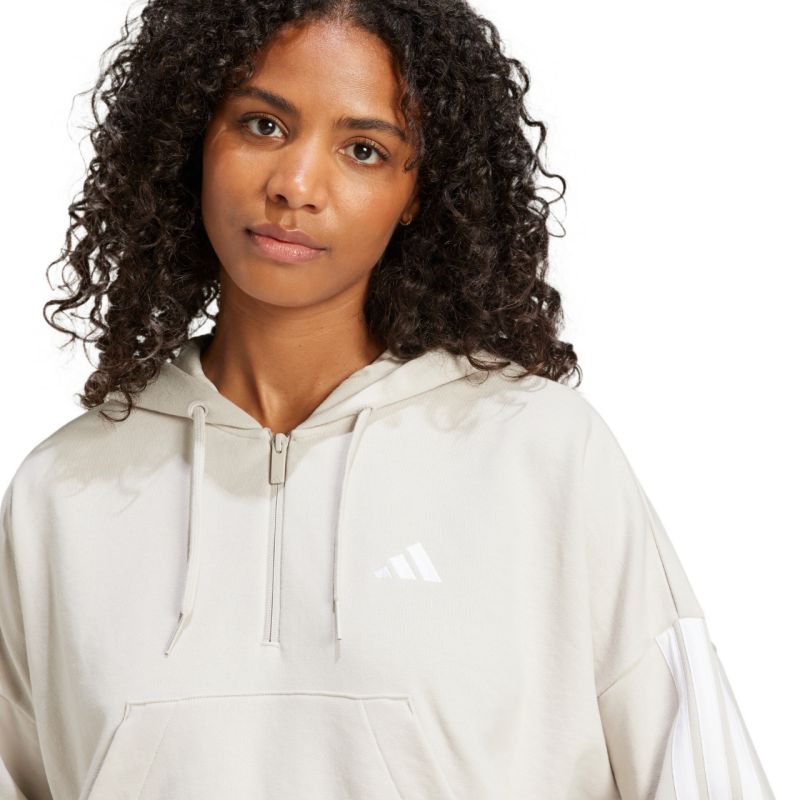 Felpa con cappuccio e zip corta adidas Essentials 3 strisce in French Terry da donna Beige JN1958
