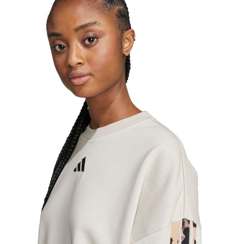 Felpa adidas Animal Print 3 strisce in French Terry da donna crema JM1836
