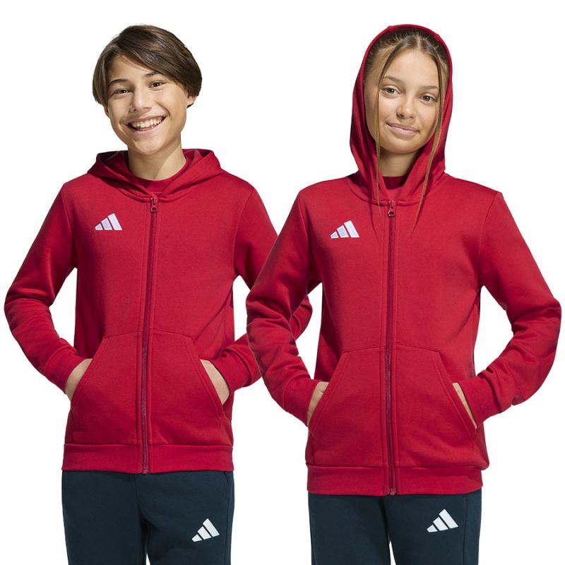 adidas Entrada 26 Felpa con Cappuccio con Zip Intera per Bambini Rossa KH1781