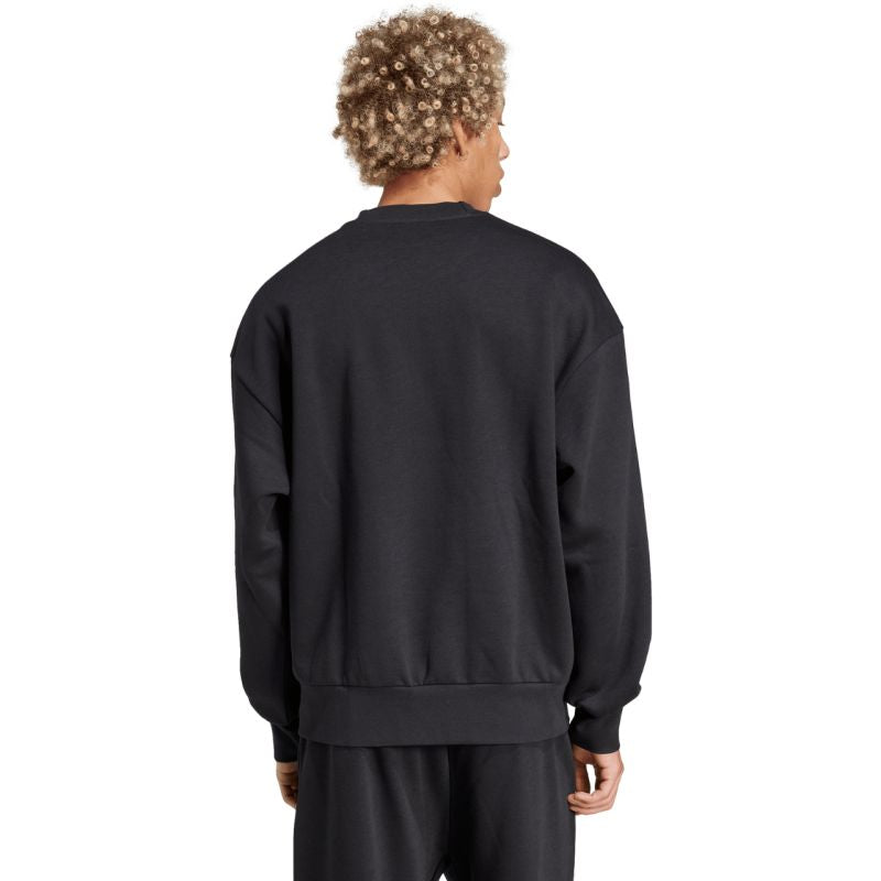 Felpa girocollo da uomo adidas Essentials Loose Fit con logo a 3 barre nero JF3542