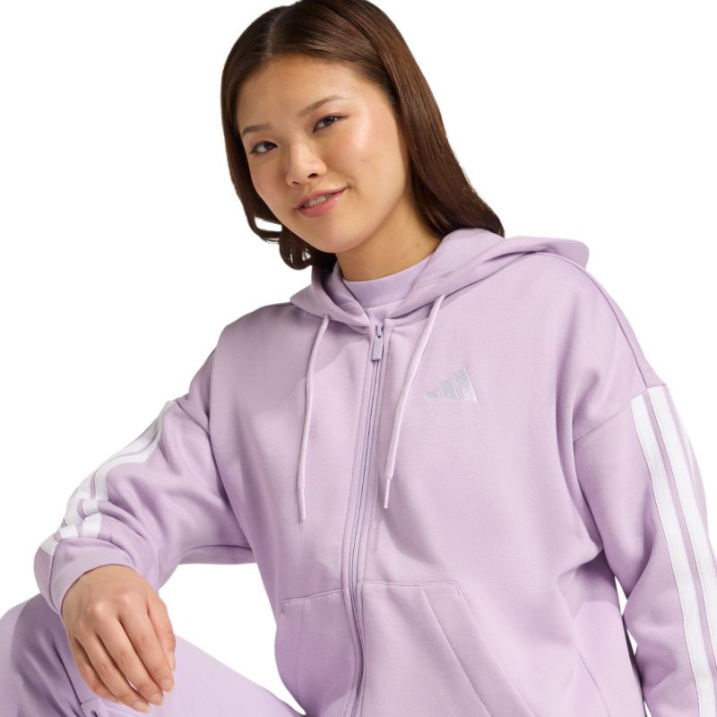 Women's adidas Essentials 3-Stripes Full-Zip Fleece Hoodie Purple JY3080