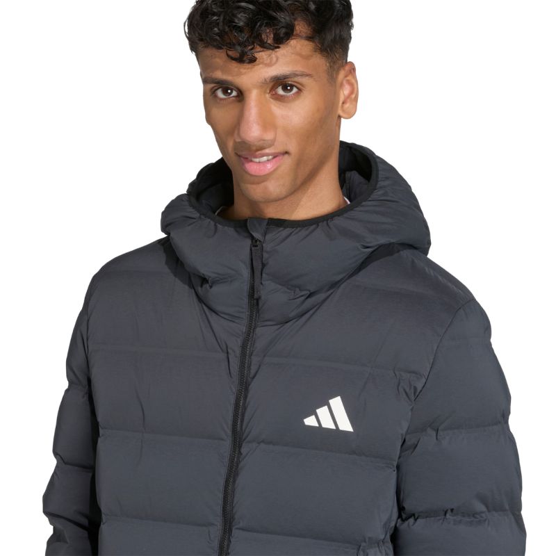 Giacca con cappuccio in piumino elasticizzato da uomo adidas Helionic Climawarm nero JN2114